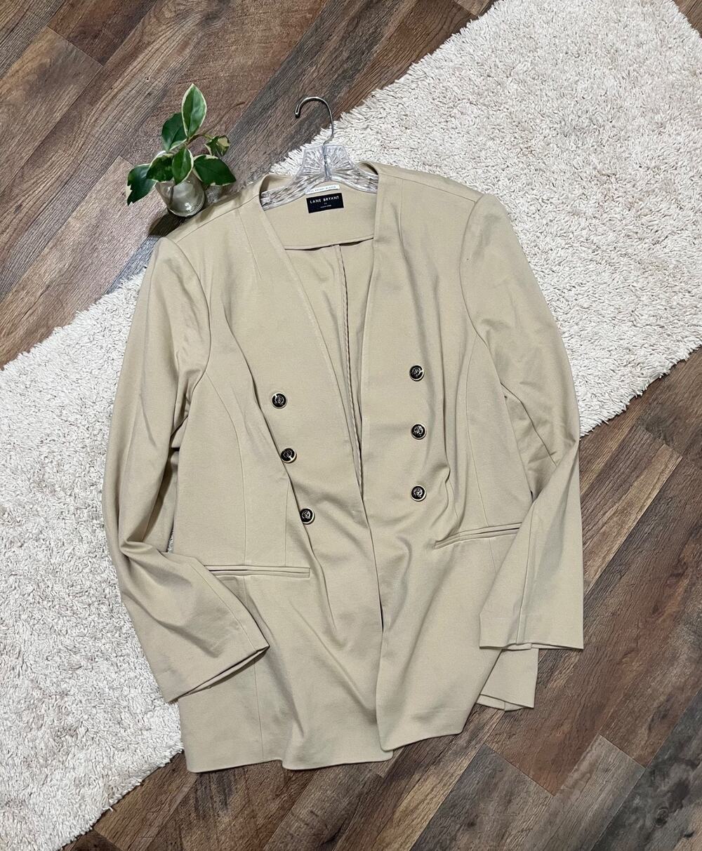 Lane Bryant Size 24 Khaki Princess Seams Ponte Collarless The Bryant Blazer
